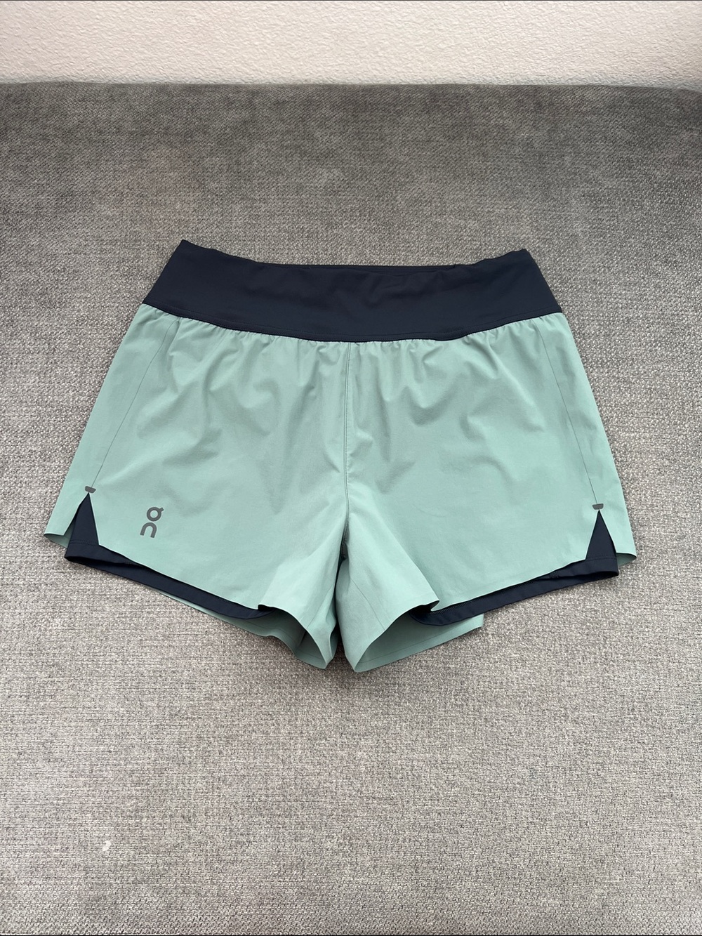 On Running Mint Athletic Shorts with Black Waistband